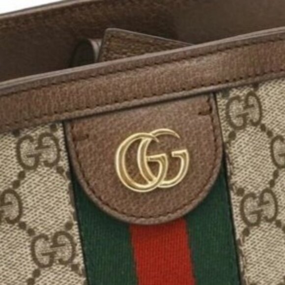 Authentic Gucci GG Supreme Ophidia Monogram Medium Shopping Tote Brown Tan Purse - Picture 5 of 10